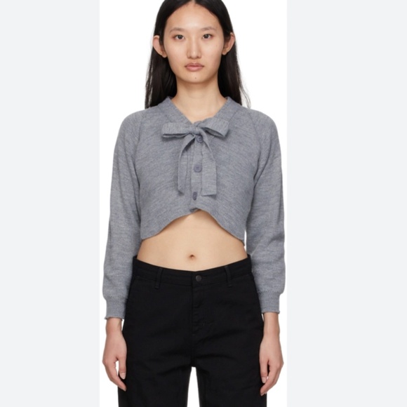 COMME DES GARCONS GIRL Grey Lochaven Of Scotland Edition Bow Cropped Cardigan - Picture 1 of 3